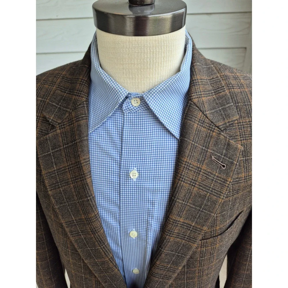 Jos A Bank Signature Collection Mens Brown Plaid 2 Button Blazer Sport Coat 42 R